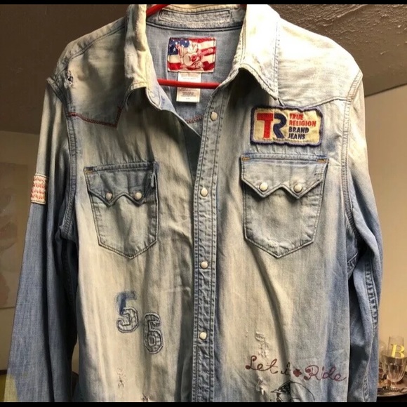 true religion denim shirt mens